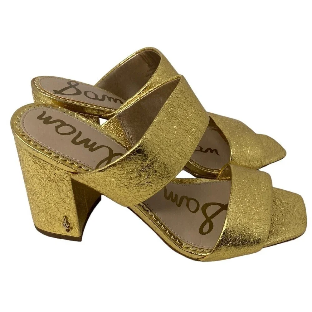 NEW Sam Edelman Delaney Heels Women's Size 5.5 Gold Leather Sandals EU 35.5